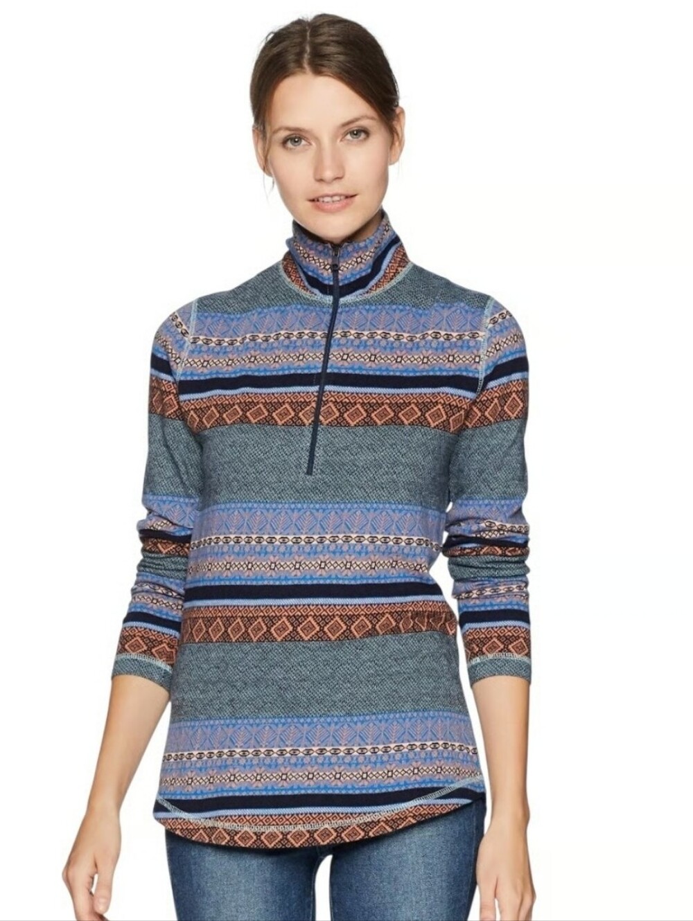 Woolrich Mile Run II Half Zip Pullover Sweater 100% Cotton Womens Small Aztec